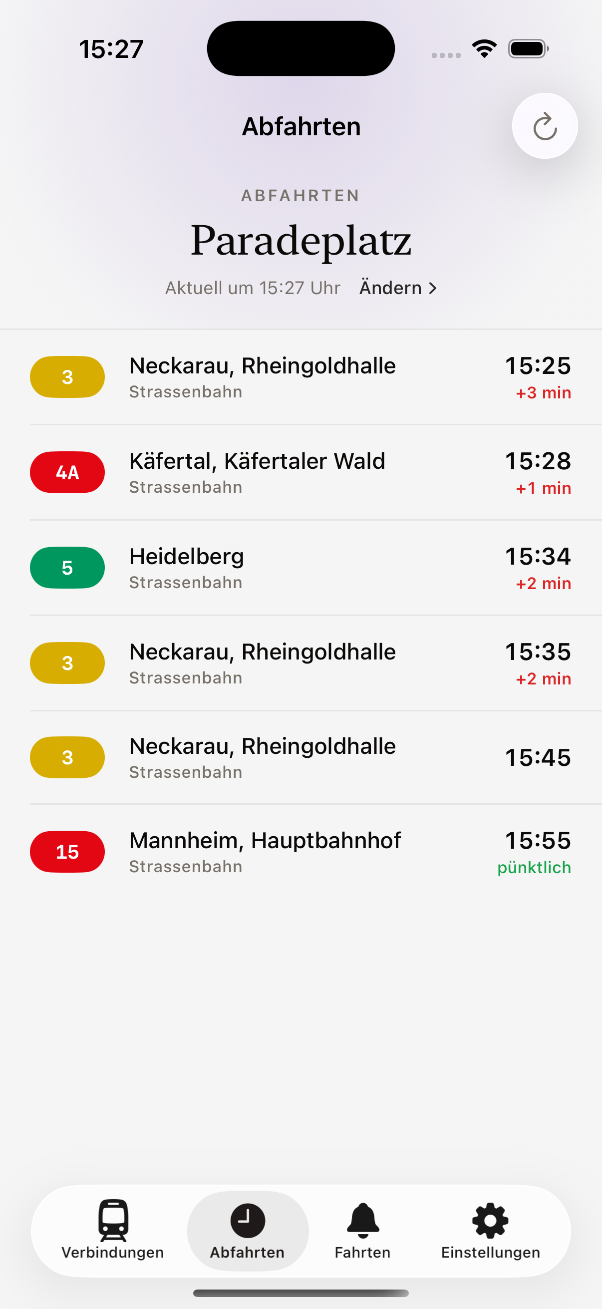Abfahrtstafel am Paradeplatz